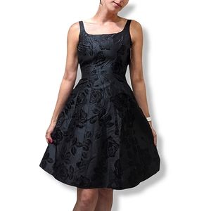 RARE Kenzo Paris Black Silk Dress Fitted A-line Designer Sleeveless Rose NWT 36